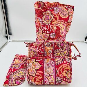 Vera Bradley Raspberry Fizz Makeup Cases Set of 4 Retired Red Pink Paisley